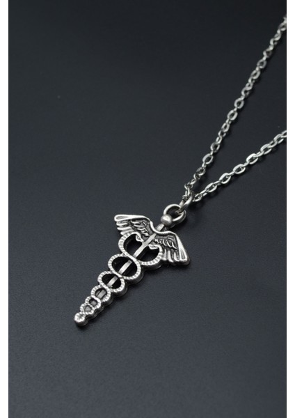 Tıp Sembolü Kadüse Gümüş Kaplama Unisex Düz Zincir Kolye kod 646 modelleri