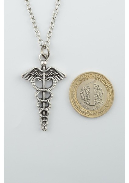 2'li Tıp Sembolü Kadüse - Steteskop Gümüş Kaplama Unisex Düz Zincir Kolye Seti kod 991 fiyatları