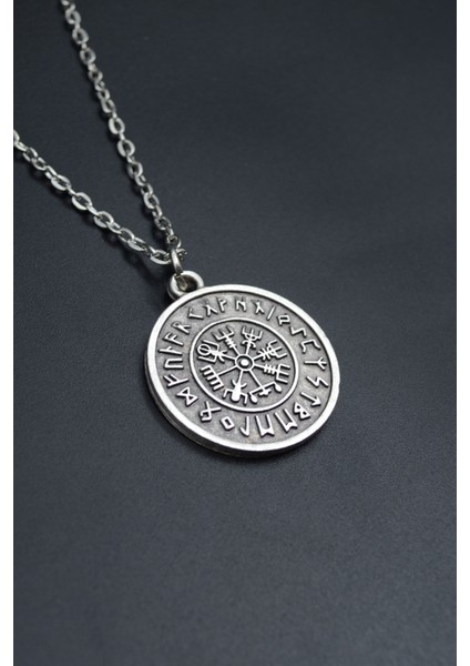 Vegvisir Viking Pusula Gümüş Kaplama Unisex Düz Zincir Kolye kod 708