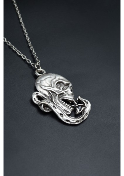 Yılan - Kuru Kafa - Venom Gümüş Kaplama Unisex Düz Zincir Kolye kod 736