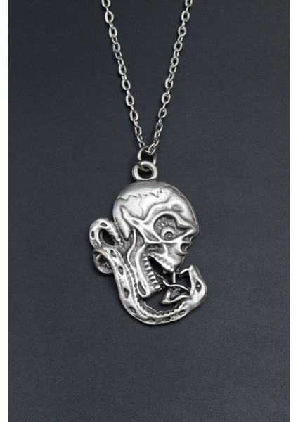 Yılan - Kuru Kafa - Venom Gümüş Kaplama Unisex Düz Zincir Kolye kod 736 fiyatları
