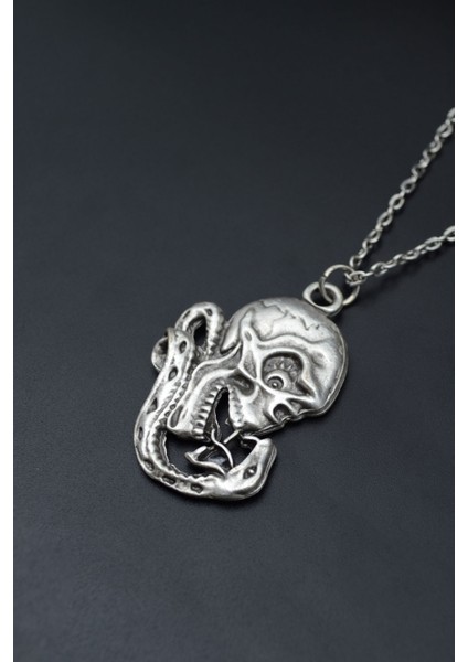 Yılan - Kuru Kafa - Venom Gümüş Kaplama Unisex Düz Zincir Kolye kod 736 modelleri