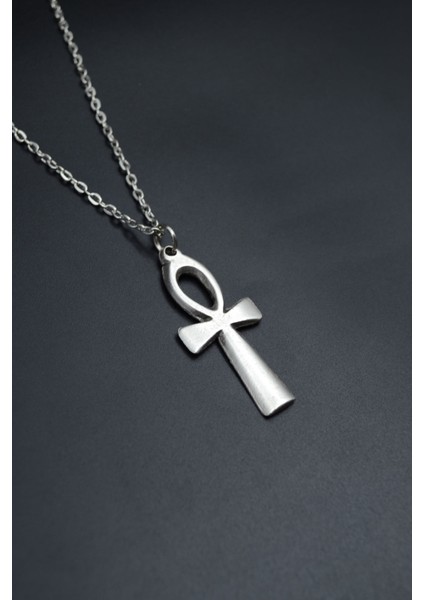 Nil'in Anahtarı - Ankh Anahtarı Gümüş Kaplama Unisex Düz Zincir Kolye kod 701