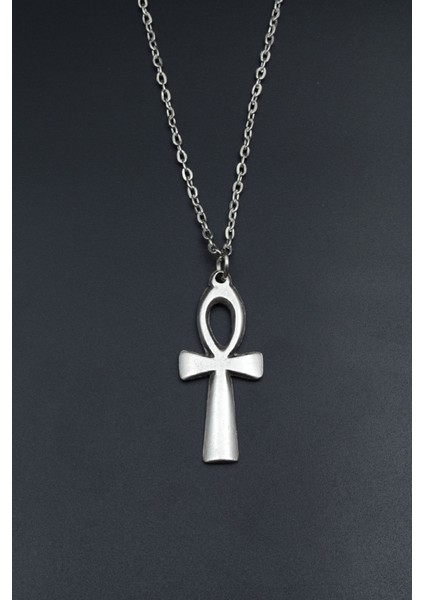 Nil'in Anahtarı - Ankh Anahtarı Gümüş Kaplama Unisex Düz Zincir Kolye kod 701
