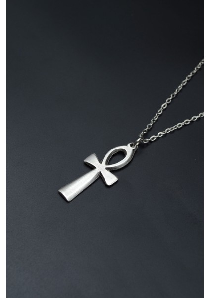 Nil'in Anahtarı - Ankh Anahtarı Gümüş Kaplama Unisex Düz Zincir Kolye kod 701