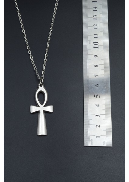 Nil'in Anahtarı - Ankh Anahtarı Gümüş Kaplama Unisex Düz Zincir Kolye kod 701
