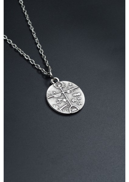 Kam - Şaman Davulu Gümüş Kaplama Unisex Düz Zincir Kolye kod 663