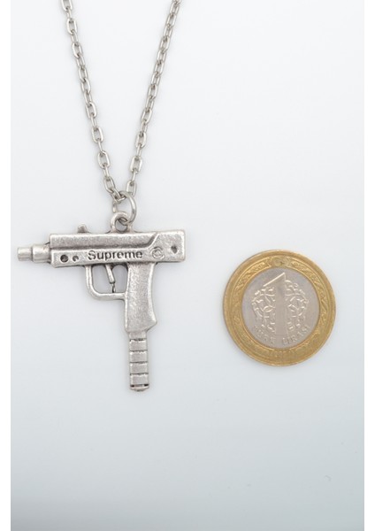 2'li Uzi - M4 Gümüş Kaplama Unisex Düz Zincir Kolye Seti kod 1082 modelleri