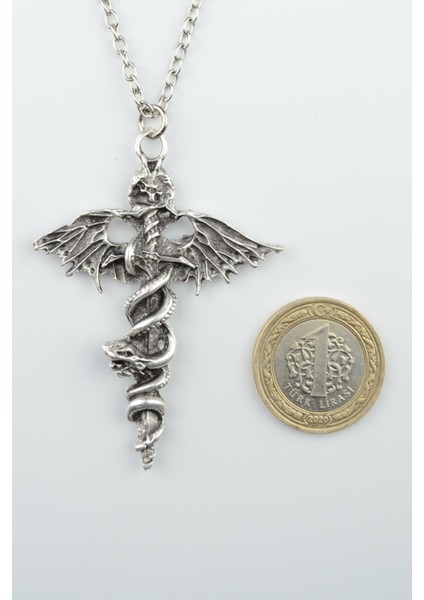 2'li Kılıç Yarasa Yılan - Ejderha Kılıç Gümüş Kaplama Unisex Düz Zincir Kolye Seti kod 1084 fiyatları
