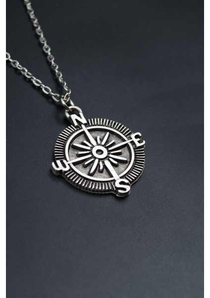 Pusula Gümüş Kaplama Unisex Düz Zincir Kolye kod 710