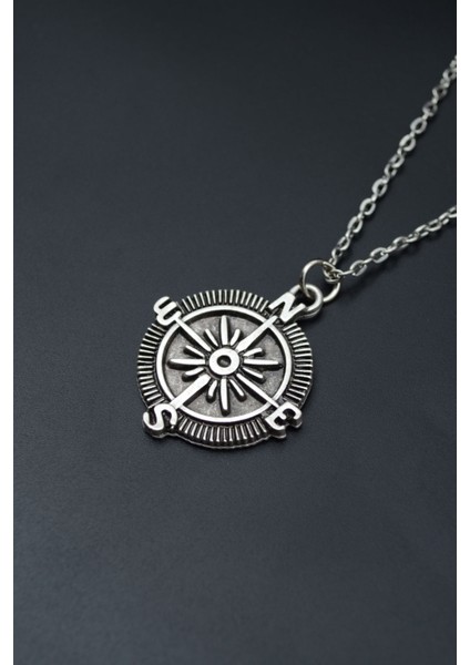Pusula Gümüş Kaplama Unisex Düz Zincir Kolye kod 710 modelleri