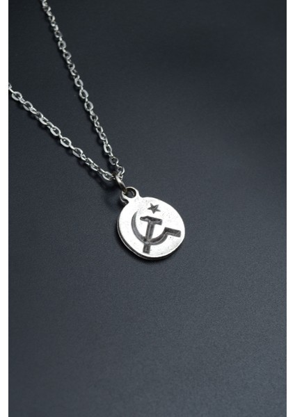 Minimal Orak Çekiç Gümüş Kaplama Unisex Düz Zincir Kolye kod 653