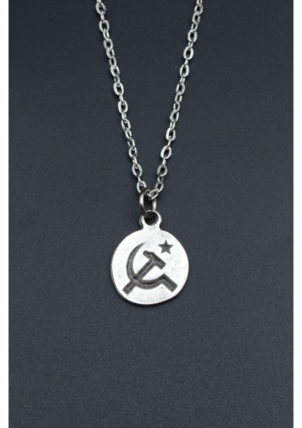 Minimal Orak Çekiç Gümüş Kaplama Unisex Düz Zincir Kolye kod 653