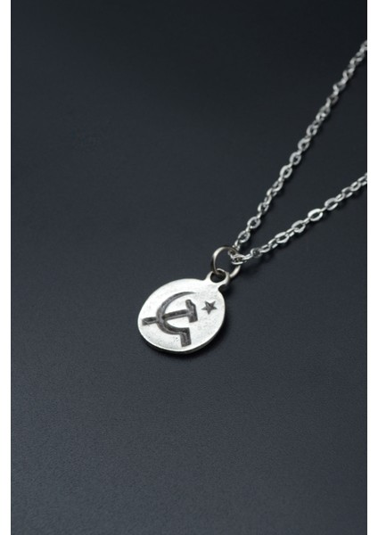 Minimal Orak Çekiç Gümüş Kaplama Unisex Düz Zincir Kolye kod 653