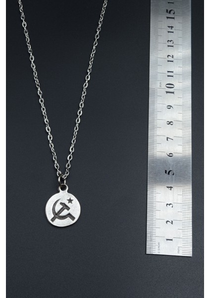 Minimal Orak Çekiç Gümüş Kaplama Unisex Düz Zincir Kolye kod 653