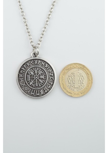 2'li Viking Pusula - Tılsım Gümüş Kaplama Unisex Düz Zincir Kolye Seti kod 999 fiyatları