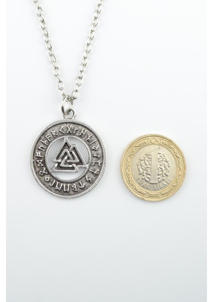 2'li Viking Pusula - Tılsım Gümüş Kaplama Unisex Düz Zincir Kolye Seti kod 999 modelleri