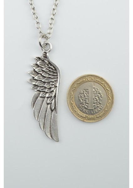 2'li Viking Pusula - Kartal Melek Kanat Gümüş Kaplama Unisex Düz Zincir Kolye Seti kod 992 modelleri