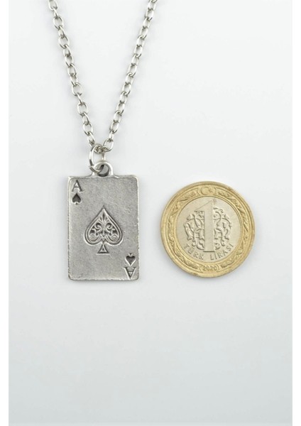 2'li Maça As İskambil - Poker Gümüş Kaplama Unisex Düz Zincir Kolye Seti kod 983 fiyatları