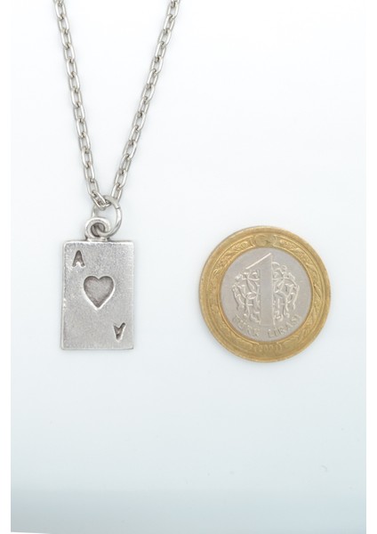 2'li Maça As İskambil - Poker Gümüş Kaplama Unisex Düz Zincir Kolye Seti kod 983 modelleri