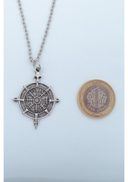2'li Viking Pusula - Mızrak Gümüş Kaplama Unisex Düz Zincir Kolye Seti kod 1035 fiyatları