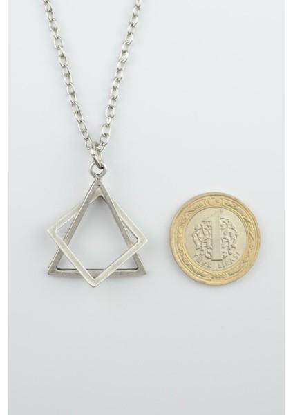 2'li Sezar Sikke -Üçgen Kare Geometrik Gümüş Kaplama Unisex Düz Zincir Kolye Seti kod 1018 fiyatları