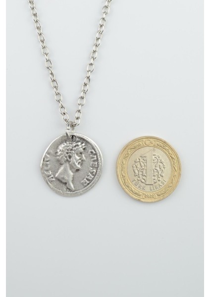 2'li Sezar Sikke -Üçgen Kare Geometrik Gümüş Kaplama Unisex Düz Zincir Kolye Seti kod 1018 modelleri