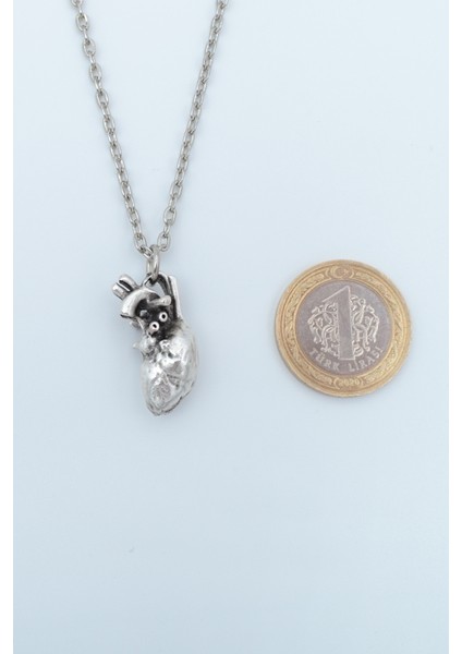 2'li Steteskop - Kalp Gümüş Kaplama Unisex Düz Zincir Kolye Seti kod 1032 modelleri