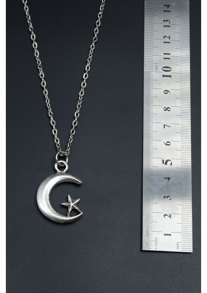 Ay Yıldız Gümüş Kaplama Unisex Düz Zincir Kolye kod 733 fırsatları
