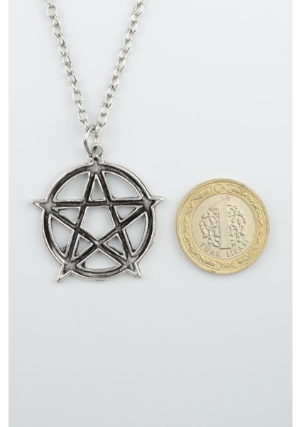 2'li Ters Pentagram Keçi Kafası - Wicca Gümüş Kaplama Unisex Düz Zincir Kolye Seti kod 987 fiyatları
