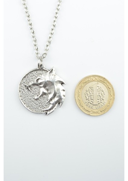 2'li The Witcher Madalyon Gümüş Kaplama Unisex Düz Zincir Kolye Seti kod 996 modelleri