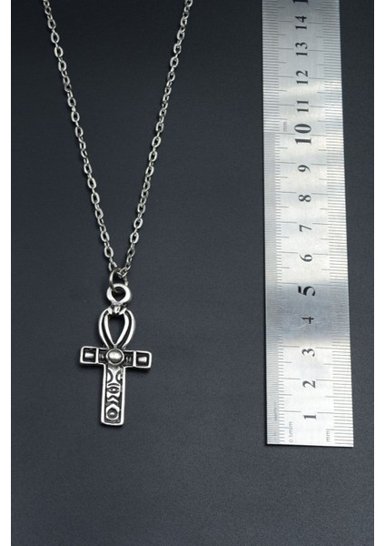 Ankh Anahtarı - Nil'in Anahtarı Gümüş Kaplama Unisex Düz Zincir Kolye kod 722 fırsatları