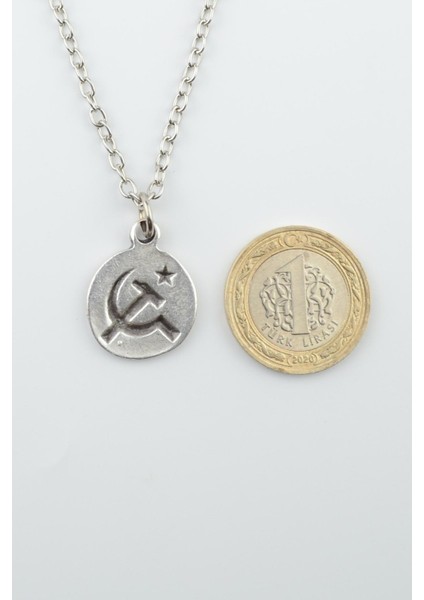 2'li Che Guevare - Orak Çekiç Gümüş Kaplama Unisex Düz Zincir Kolye Seti kod 995 modelleri