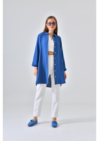 Indigo Ahşap Düğmeli Tunik