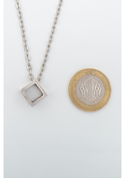 2'li Küp - Üçgen Kare Geometrik Gümüş Kaplama Unisex Düz Zincir Kolye Seti kod 1019 modelleri