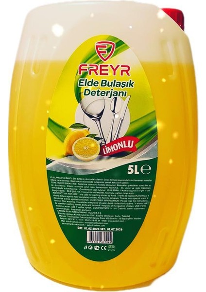 Elde Bulaşık Deterjanı Limon Kokulu 5 Lt (Güçlü Yağ ve Kir Çözücü)