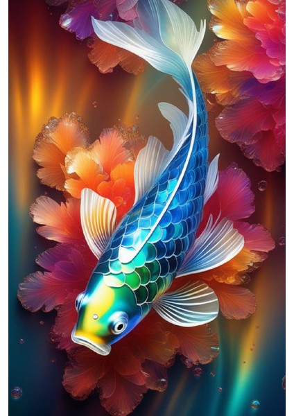 Renkli Baskılı Sayılarla Boyama Hobi Seti (Çerçeveli) 40X50 Cm: Mavi Balık
