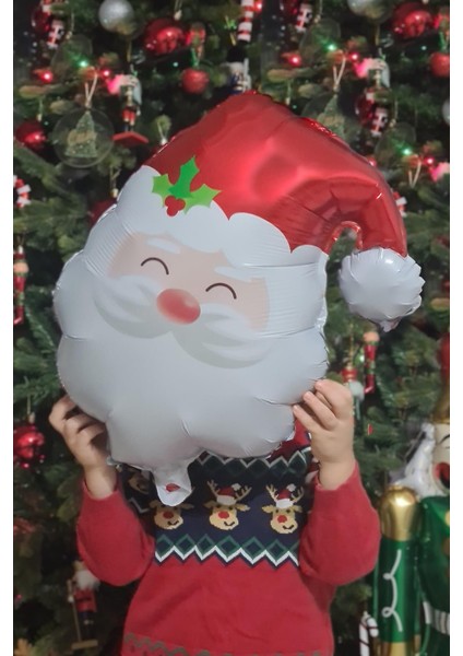 Noel Baba Balonu Yılbaşı Süsleri Noel Baba Kafası Balon 45CM