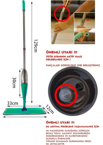 Sprey Mop 300CC Su Hazneli Pratik Temizlik 3 Adet Mop ( Distribütör Garantili ) fırsatları