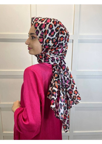 Scarf Leopar Desenli, Ütü İstemeyen, Pamuklu Şal 00898