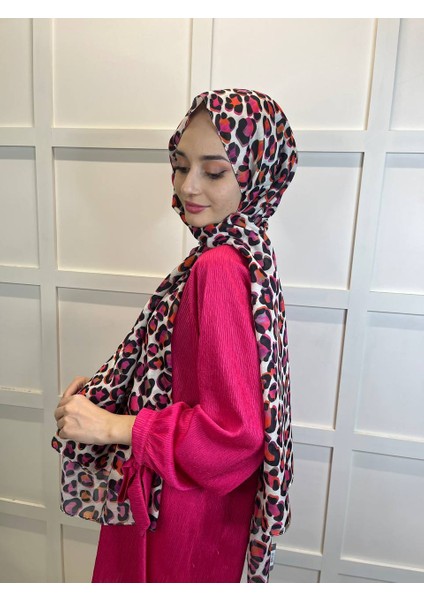 Scarf Leopar Desenli, Ütü İstemeyen, Pamuklu Şal 00898