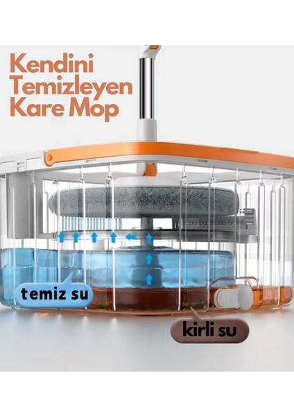Acero Temiz Ve Kirli Suyu Ayıran Otomatik Mop Temizlik Seti 1 Yedek Mop Bezi Hediyeli
