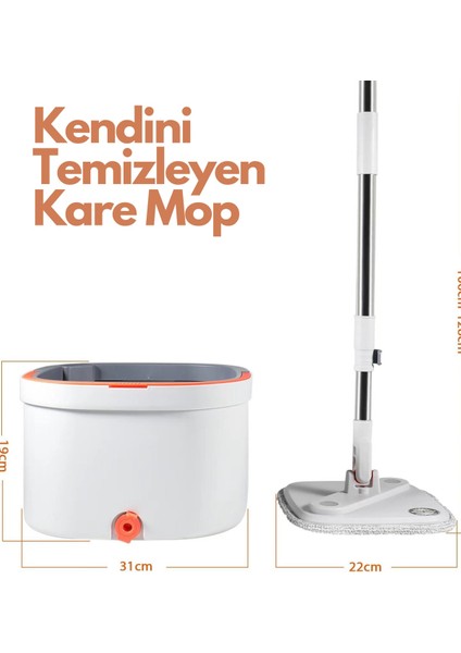 Acero Temiz Ve Kirli Suyu Ayıran Otomatik Mop Temizlik Seti 1 Yedek Mop Bezi Hediyeli