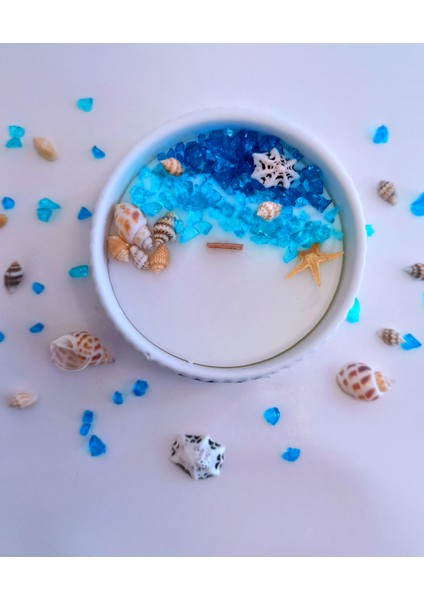 Ocean Candle Dekoratif Mum - Okyanus Esintisi Kokulu - Mavi Kristalli - Özel Tasarım