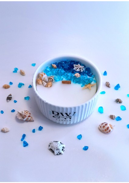 Ocean Candle Dekoratif Mum - Okyanus Esintisi Kokulu - Mavi Kristalli - Özel Tasarım