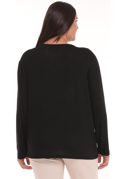 Kadın Büyük Beden Kelebek Gold Taş Baskılı Siyah Bluz modelleri