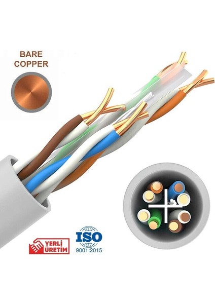 Kablo 23AWG Full Bakır Cat6 Kablo Gri 100MT Yerli Üretim fiyatları