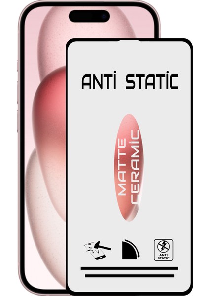 Apple iPhone 15 Tam Kaplayan Anti Statik Kırılmayan Mat Seramik Nano Esnek Ekran Koruyucu Cam