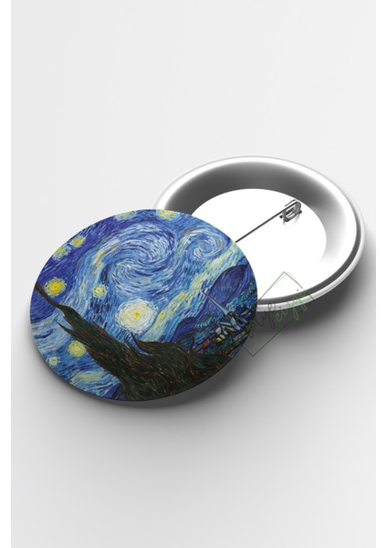 Atölye Çizgi Vincent Van Gogh Starry Night Iğneli Buton Rozet 58MM