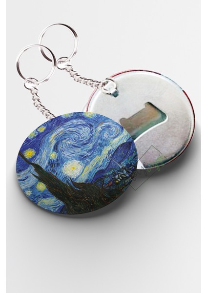 Atölye Çizgi Vincent Van Gogh Starry Night Açacaklı Anahtarlık 58MM